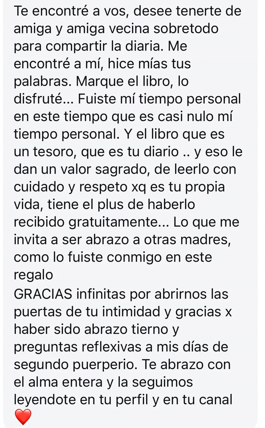 Mensaje de una lectora sobre el libro